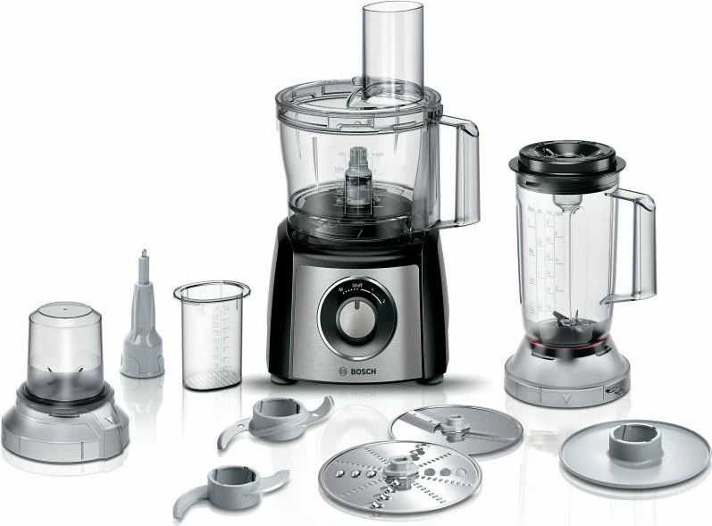 Procesor ushqimi Bosch MultiTalent 3 MCM3501M, me blender dhe disqe prerëse, i zi/inox