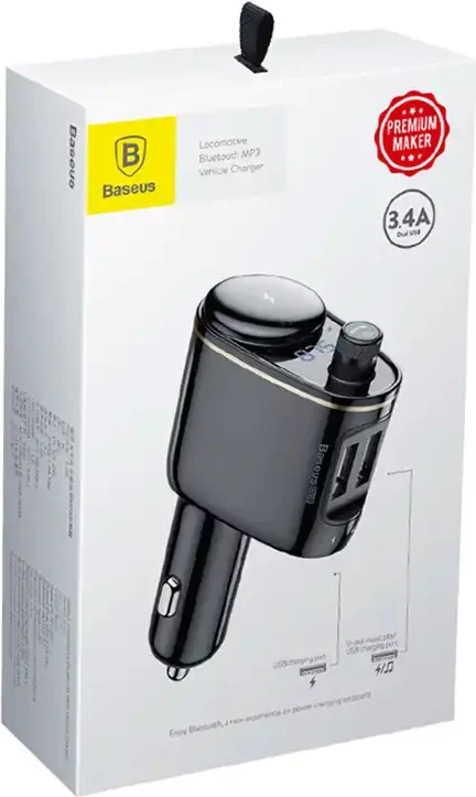 Transmetues Bluetooth për veturë Baseus S-06, MP3, 2x USB, i zi