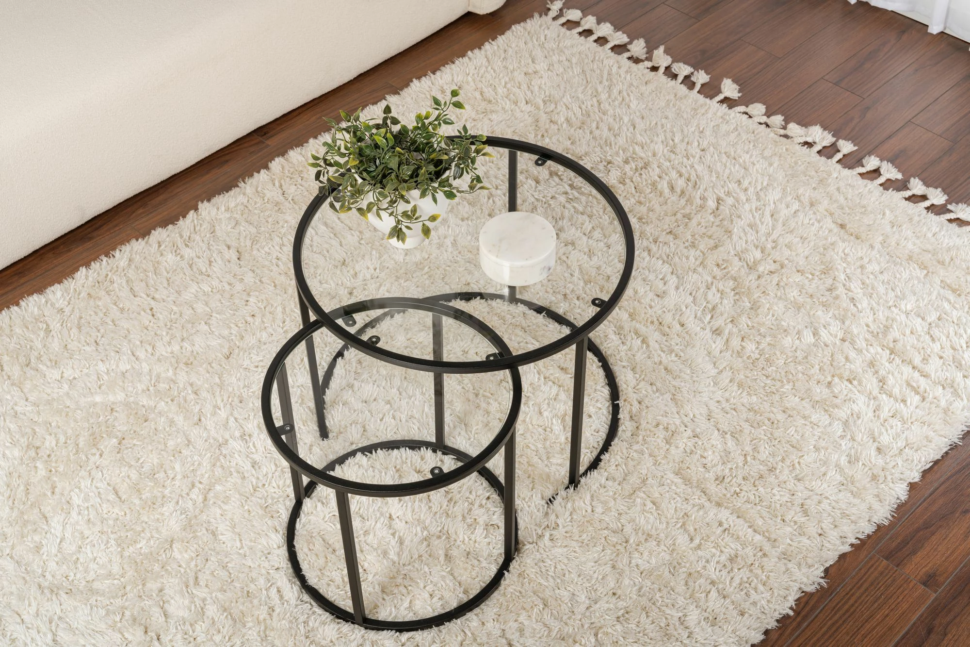 Set tavolinash kafeje Hanah Home, e zezë-transparente, 60-42