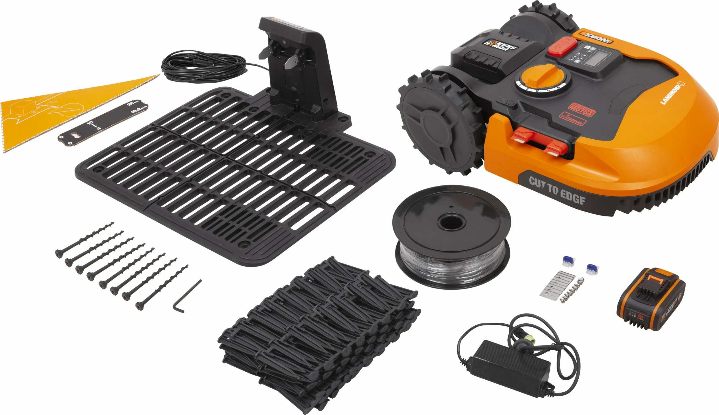 Robot kositës bari Worx Landroid L2000 WR155E 2000 m², bateri 5Ah, Wi‑Fi, portokalli/zi