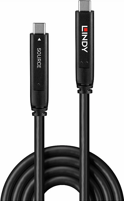 Kabllo USB-C LINDY 15m, USB 3.2 Gen 2, DP 1.4, 4K, e zezë