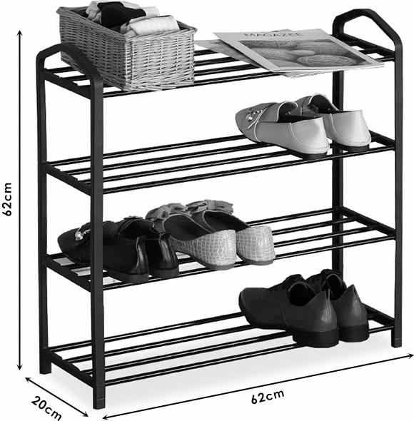 Raft këpucësh Ramon, 12 palë, ngjyrë e zezë, 62x20x62cm