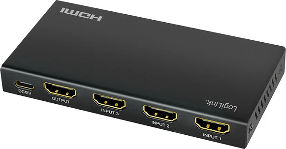 Switch HDMI LogiLink 3x1, 4K/60Hz, HDR, HDCP, me telekomandë, i zi