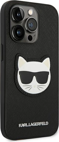 Mbështjellës Karl Lagerfeld KLHCP14XSAPCHK për iPhone 14 Pro Max 6.7", Saffiano Choupette Head Patch, i zi