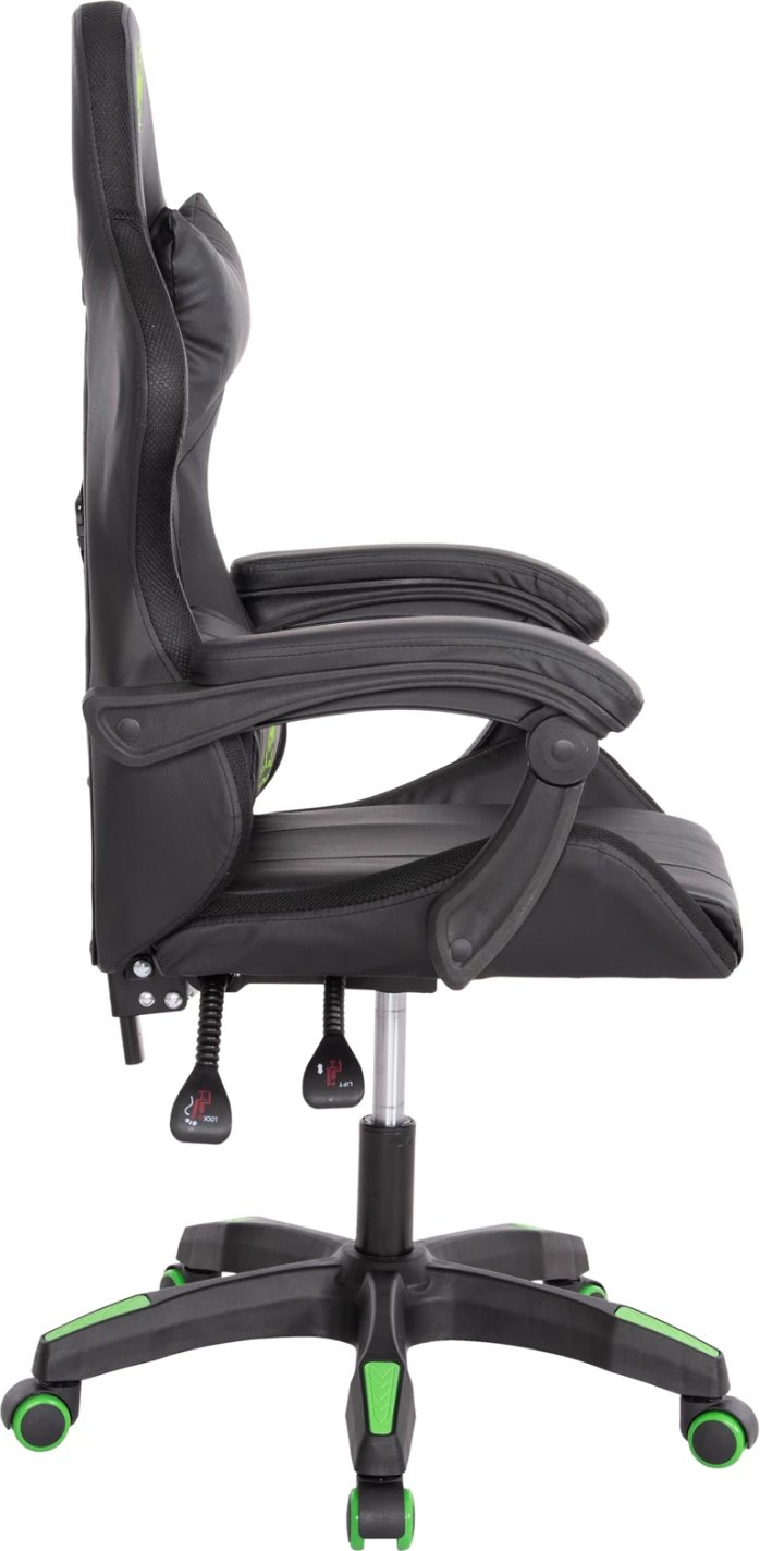 Karrige për lojëra DARREN FH1203.03, e zezë-jeshile, PVC & najlon, 51x49x125Hcm