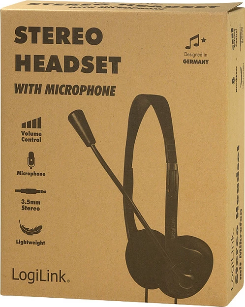 Kufje me mikrofon LogiLink Stereo, 3.5 mm, me kabllo 1.8 m, të zeza