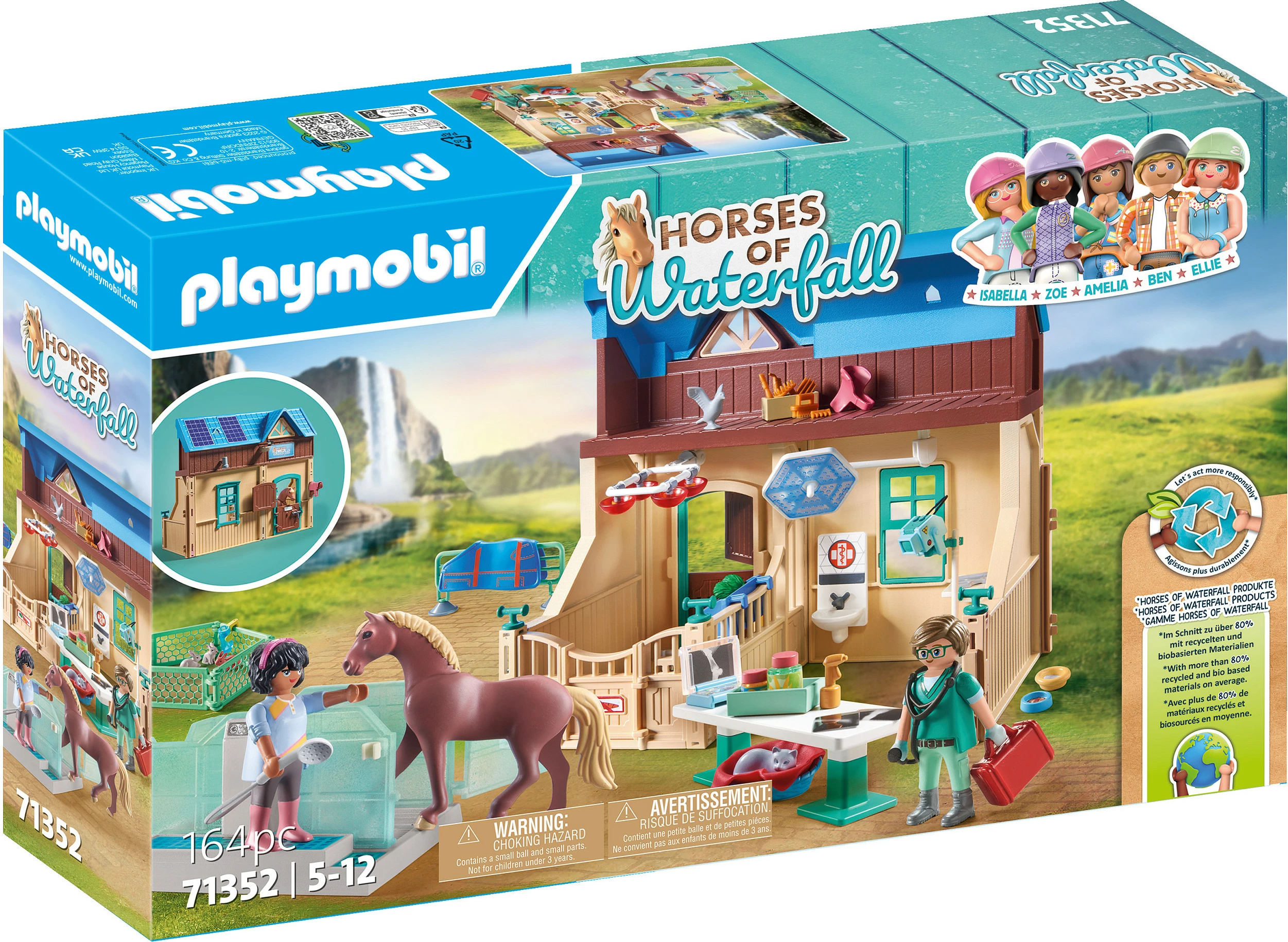 Set lodrash Playmobil Horses of Waterfall 71352, klinikë veterinare dhe terapi me kalë, 164 copë, shumëngjyrëshe