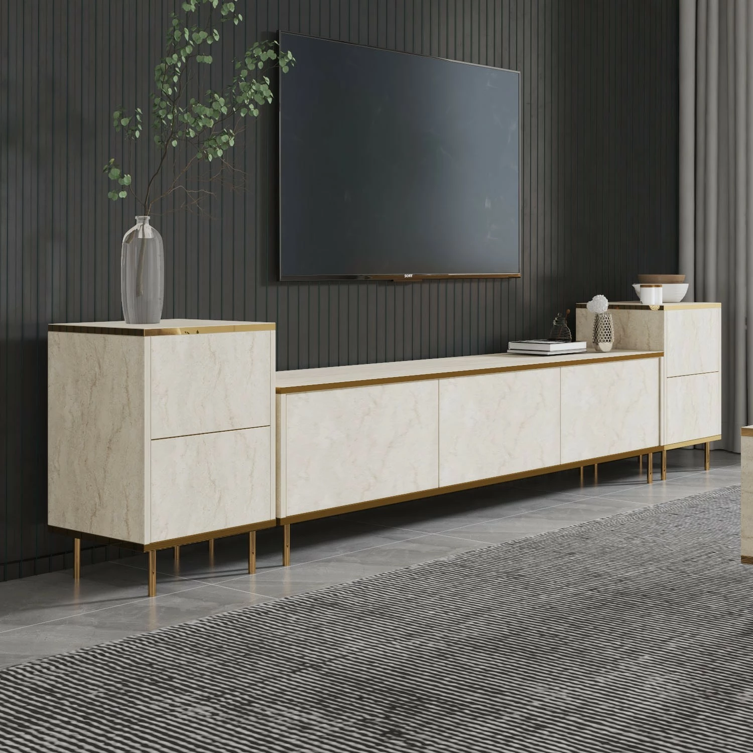 Komodë TV Hanah Home, ngjyrë travertin dhe ari, Imaj