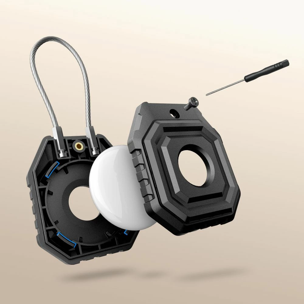 Mbështjellës sigurie për Apple AirTag Tech-Protect Kevlar Seal (AirTag 1/2), me kabllo çeliku, i zi, set 1 copë + kaçavidë mini