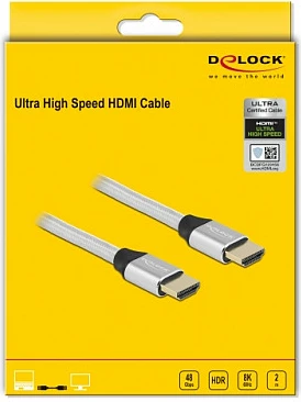 Kabllo HDMI DeLOCK Ultra High Speed 48Gbps 8K 60Hz, 2m, argjend
