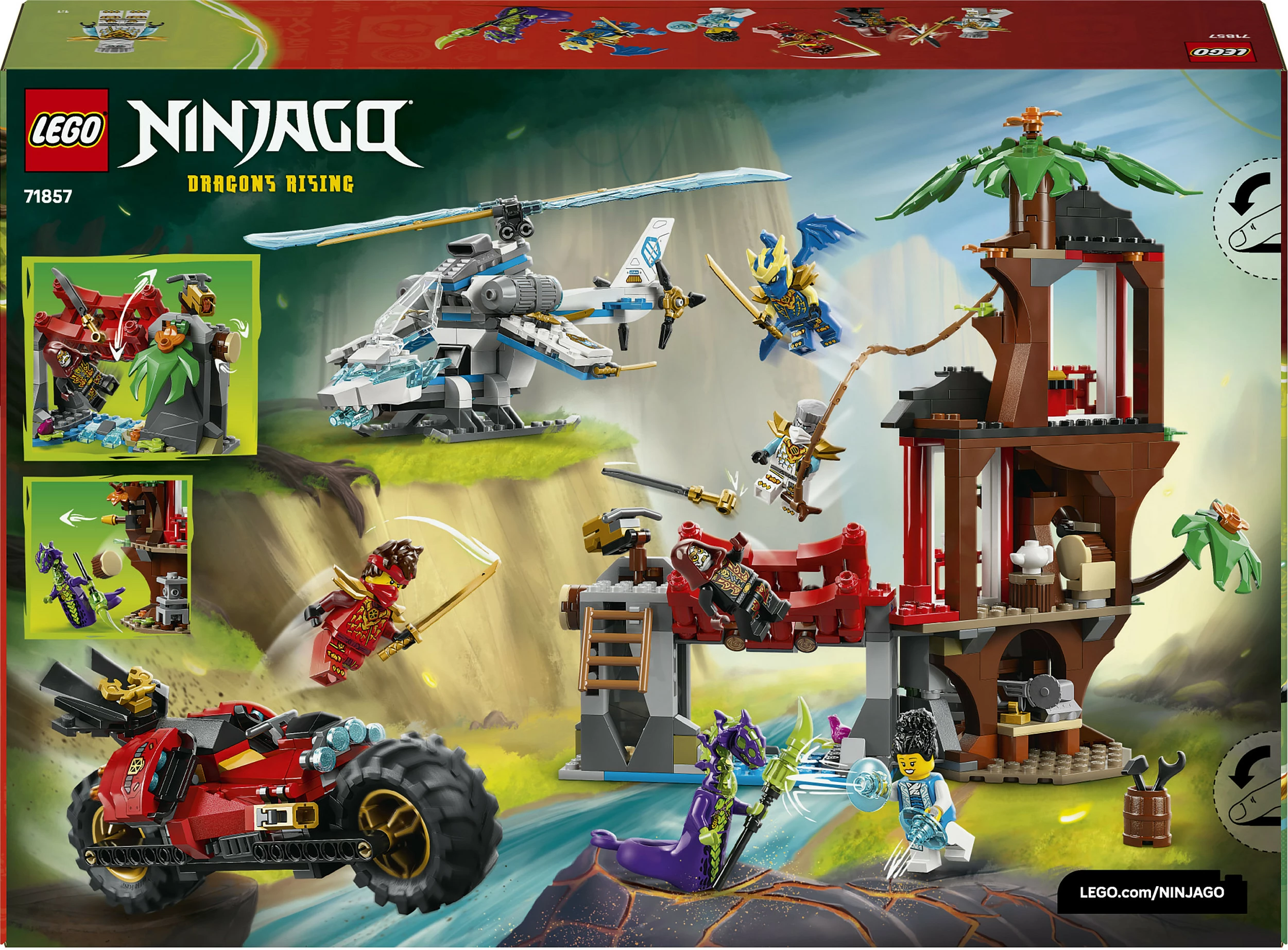 Set ndërtimi LEGO NINJAGO 71857 Ninja Vehicle Tree House Battle, 642 pjesë, 6 minifigura, multikolor