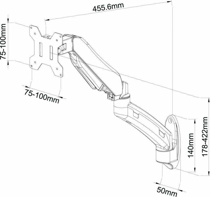 Mbajtëse muri për monitor Art L-12GW, 13"-27", VESA 75x75/100x100, gaz spring, max 7 kg, e zezë