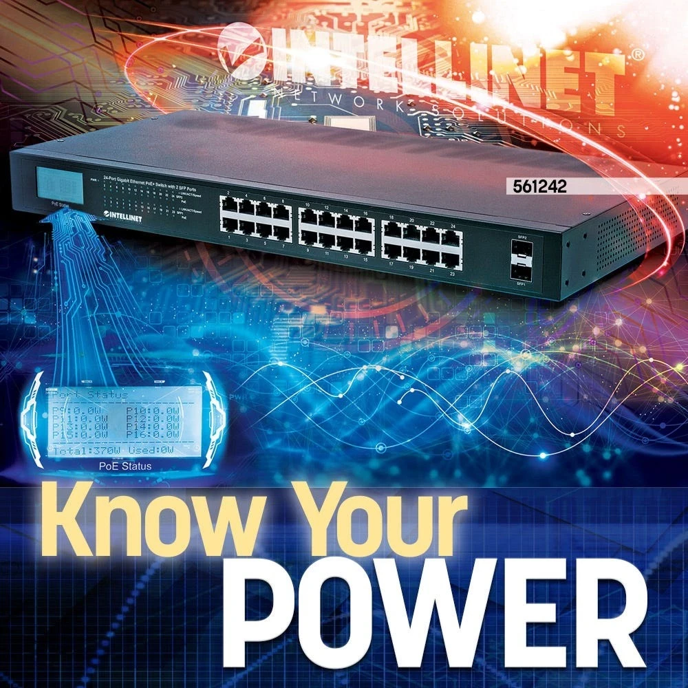 Switch Intellinet 561242, 24x RJ45 PoE+ 370W, 2x SFP, ekran LCD