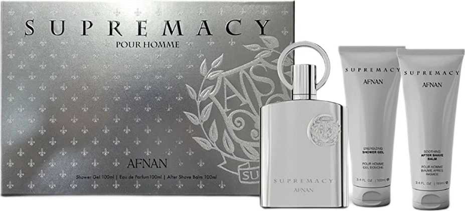 Set Eau de Parfum për meshkuj Afnan Supremacy Silver, 100ml + Shower Gel 100ml + Aftershave Balm 100ml