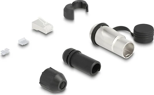 Konektor RJ45 DeLOCK Cat6A, montim vetanak, IP66, i zi/metalike