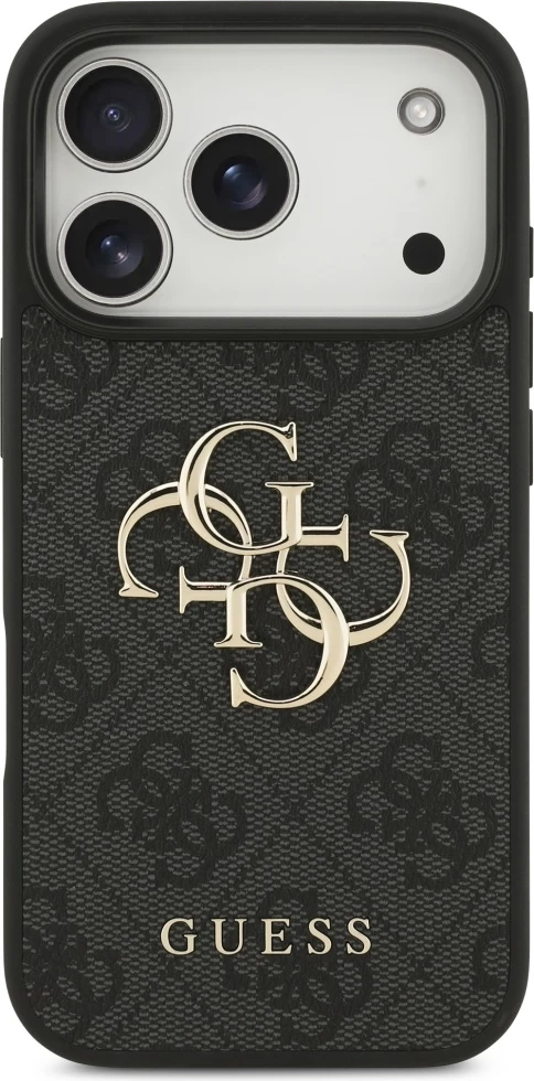 Mbështjellës Guess 4G Big Logo për iPhone 17 Pro, hardcase eko-lëkurë/TPU/PC, e zezë