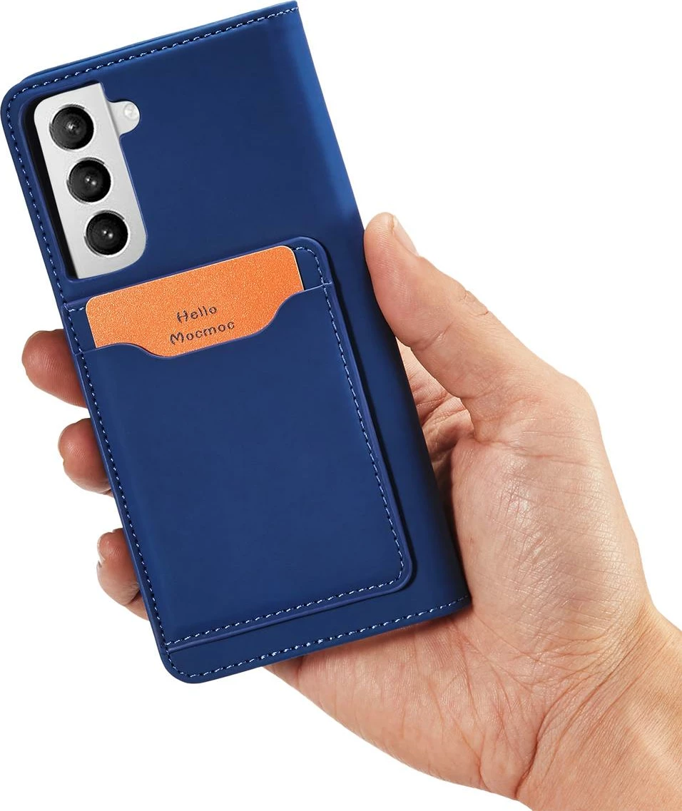 Mbështjellës Hurtel Magnet Card Case për Samsung Galaxy S22+, me kapak, portofol, stand, Blu