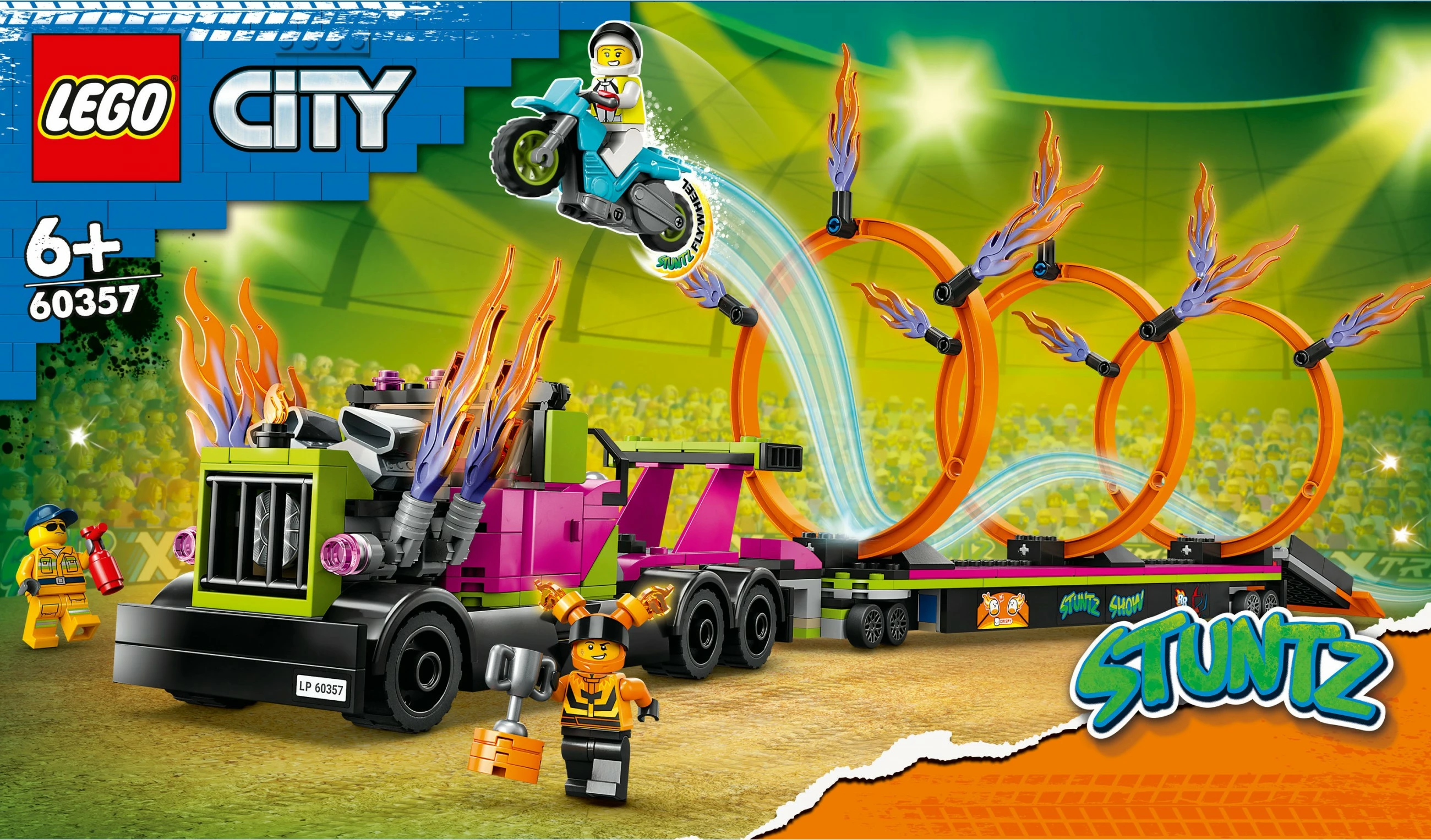 Set ndërtimi LEGO City Stunt Truck & Ring of Fire Challenge, 479 pjesë, shumëngjyrësh