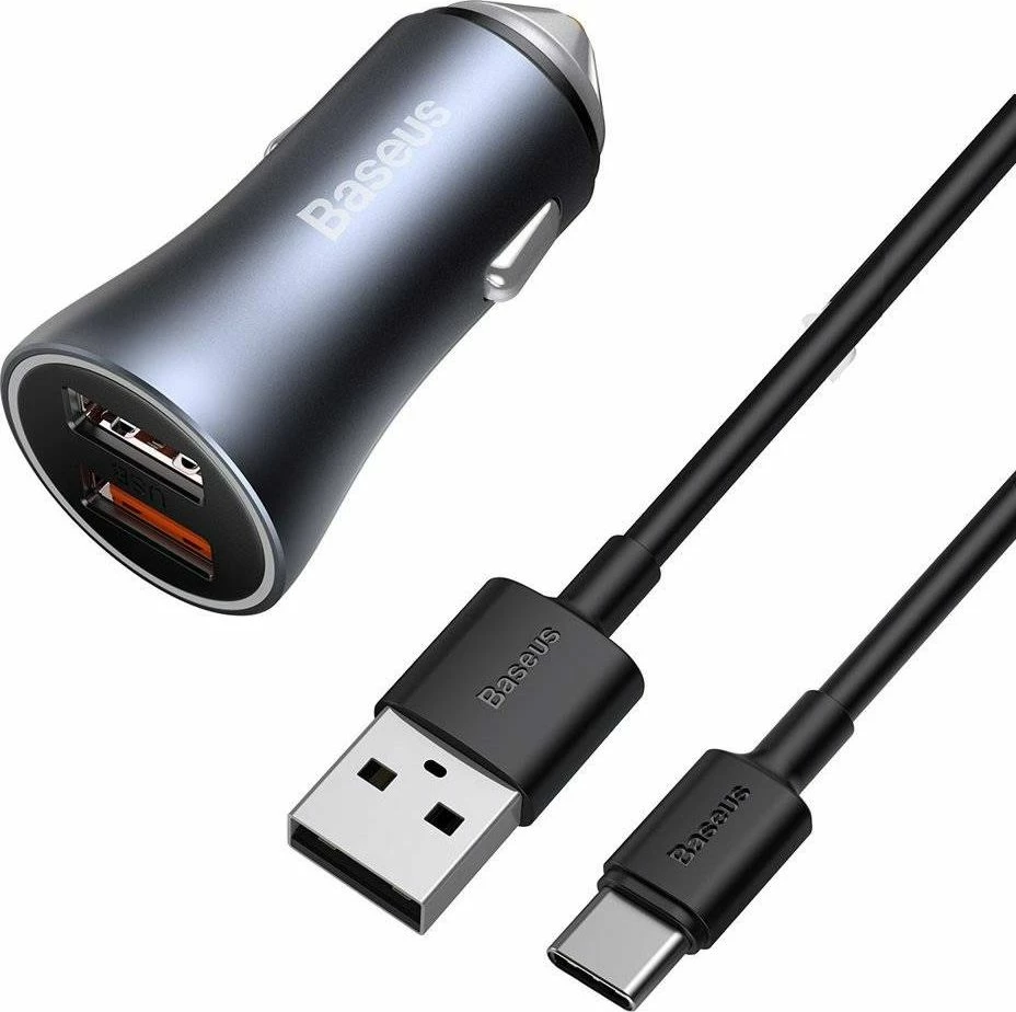 Karikues veture Baseus Golden Contactor Pro CCJDZ-U 40W 2x USB-A Quick Charge, me kabllo USB-C 1m, gri