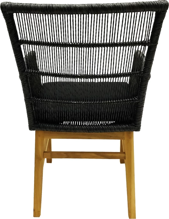 Karrige Inca dru teak dhe litar sintetik, ngjyrë natyrale-e zezë, me jastëk, 60x61x90cm