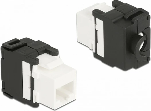 Modul keystone DeLOCK RJ45 në LSA Cat.6A, toolfree, 180°, 2 copë, i bardhë