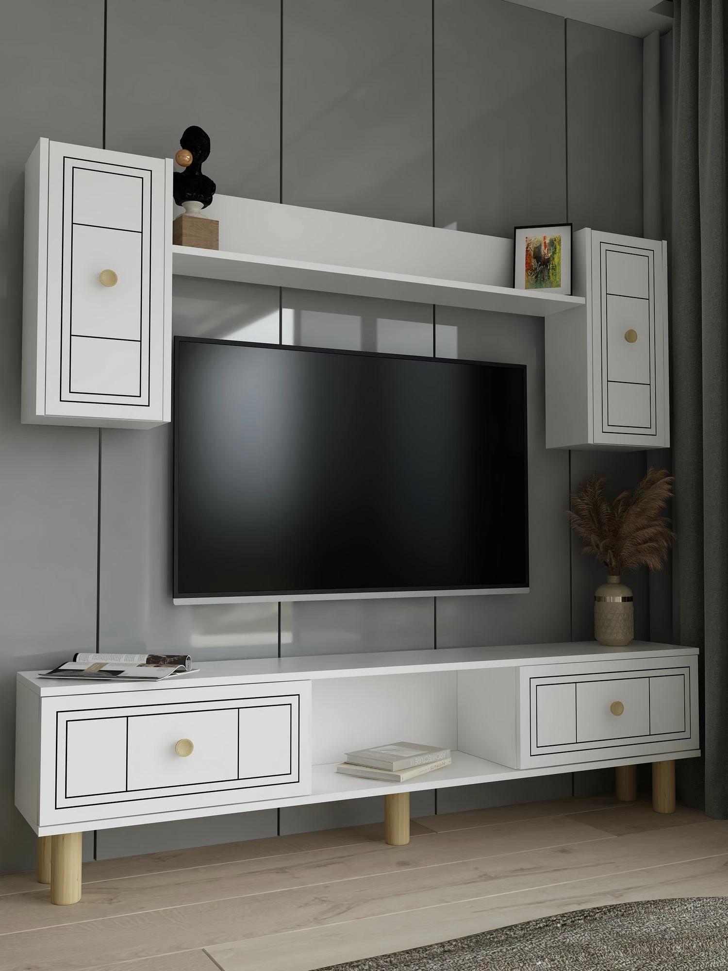 Komodë TV Dario Bohem, ngjyrë e bardhë, Skye Decor