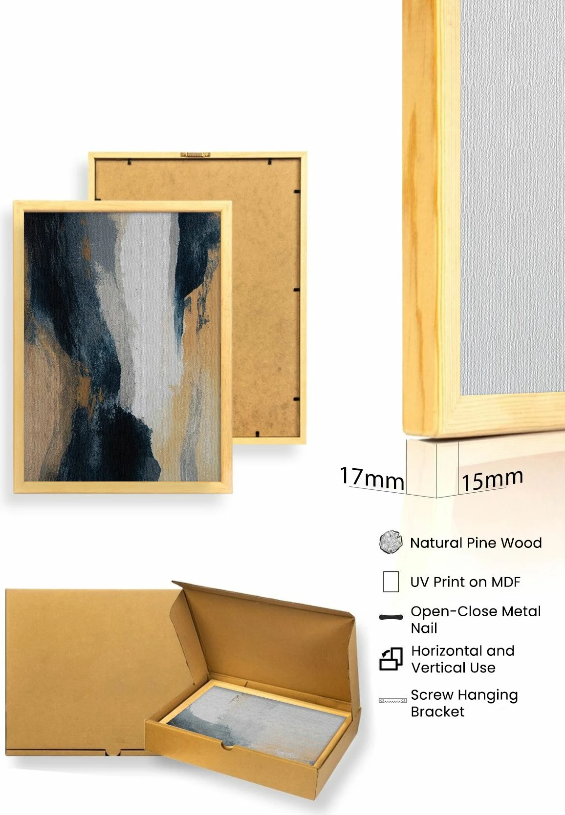 Pikturë dekorative me kornizë MDF (3 copë), Wallity, Huhu484, 50x35cm