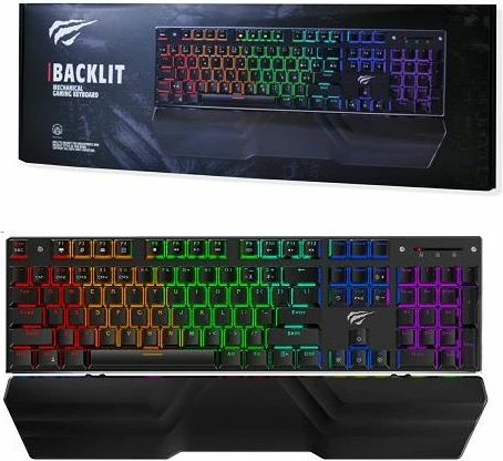 tastierë mekanike USB HAVIT Gamenote HV-KB498L, Outemu Blue, 104 taste, RGB, US layout me karaktere SLO, me pushim dore, e zezë