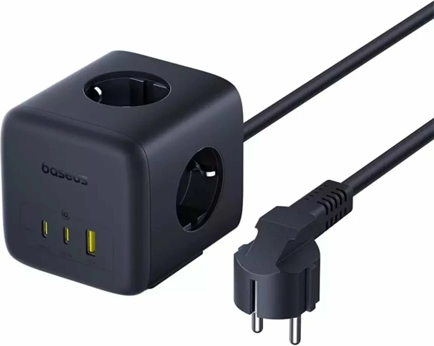 Zgjatues rryme Baseus EnerFill FA11 67W, 3 prizë Schuko + 2x USB-C + 1x USB-A, kabllo 1.5 m, i zi