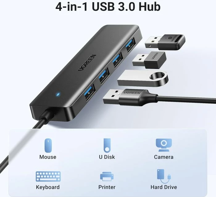 Hub USB UGREEN 25851, USB 3.0, 4x USB-A, i zi