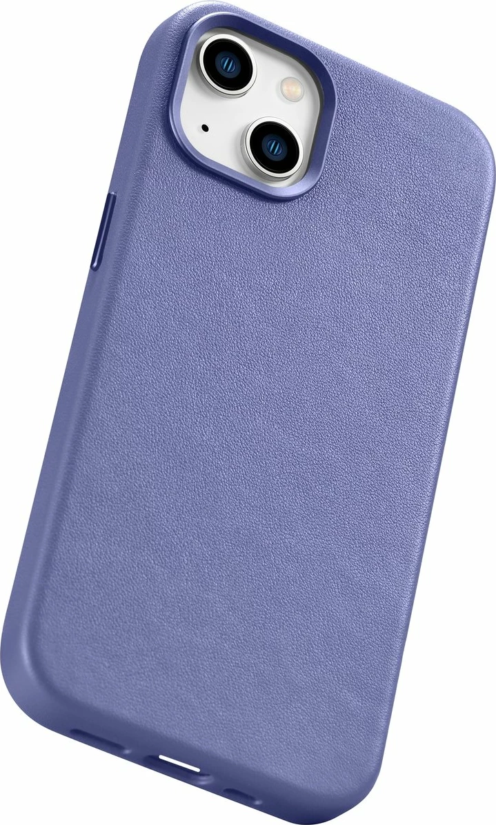 Mbështjellës iCarer për iPhone 14, lëkurë natyrale, MagSafe, vjollcë e çelët