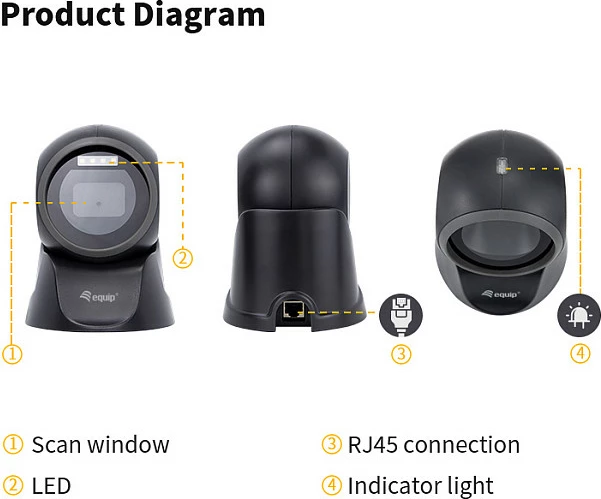 Skaner barkodi desktop EQUIP 2D-Omni-Direkt, USB, 1D/2D, i zi