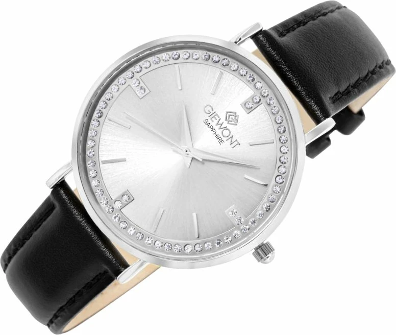 Orë dore femrash Giewont GW5390-A1, argjend, rrip lëkure i zi