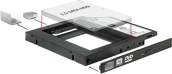 Adapter montimi DeLOCK Slim SATA 5.25" në 2.5" për SSD/HDD, e zezë