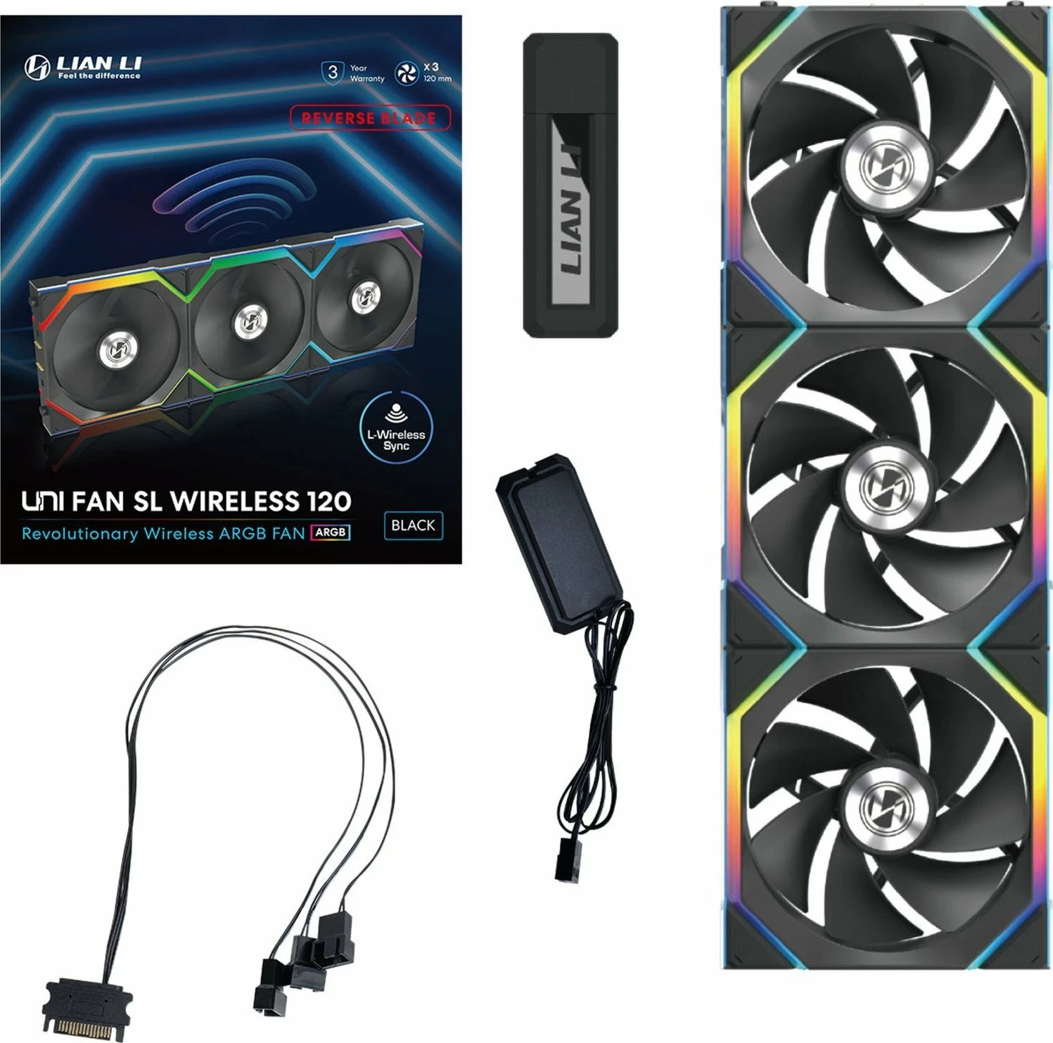 Ventilatorë PC Lian Li UNI FAN SL Wireless 120 Reverse Blade ARGB PWM 3-pack, i zi