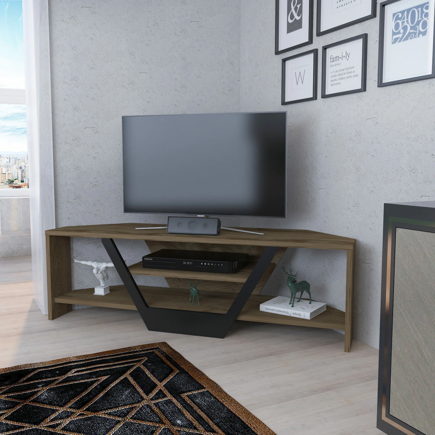 Komodë TV Hanah Home, ngjyrë lisi oud, e zezë