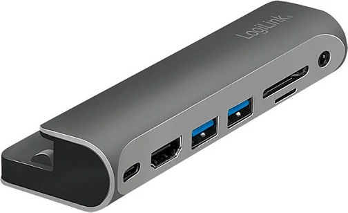 Docking station LogiLink USB 3.2 Gen1, 7 porta, USB-C PD, për iPad, alumin, gri