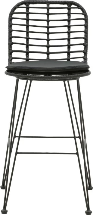 Karrige për bar Naoki, jastëk PE, ngjyrë e zezë, këmbë metalike, 46x56x110cm