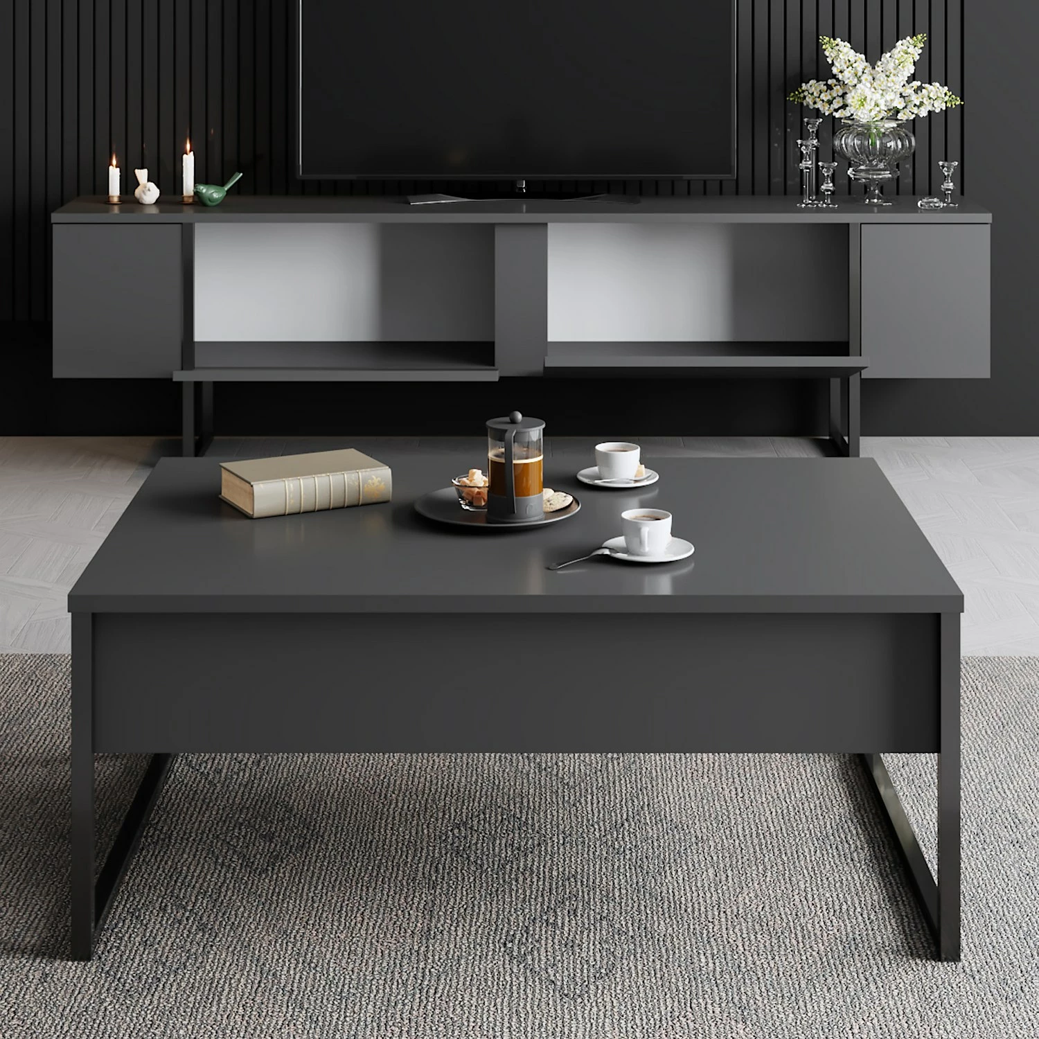 Komodë TV Hanah Home, Luxe, antracit, e zezë
