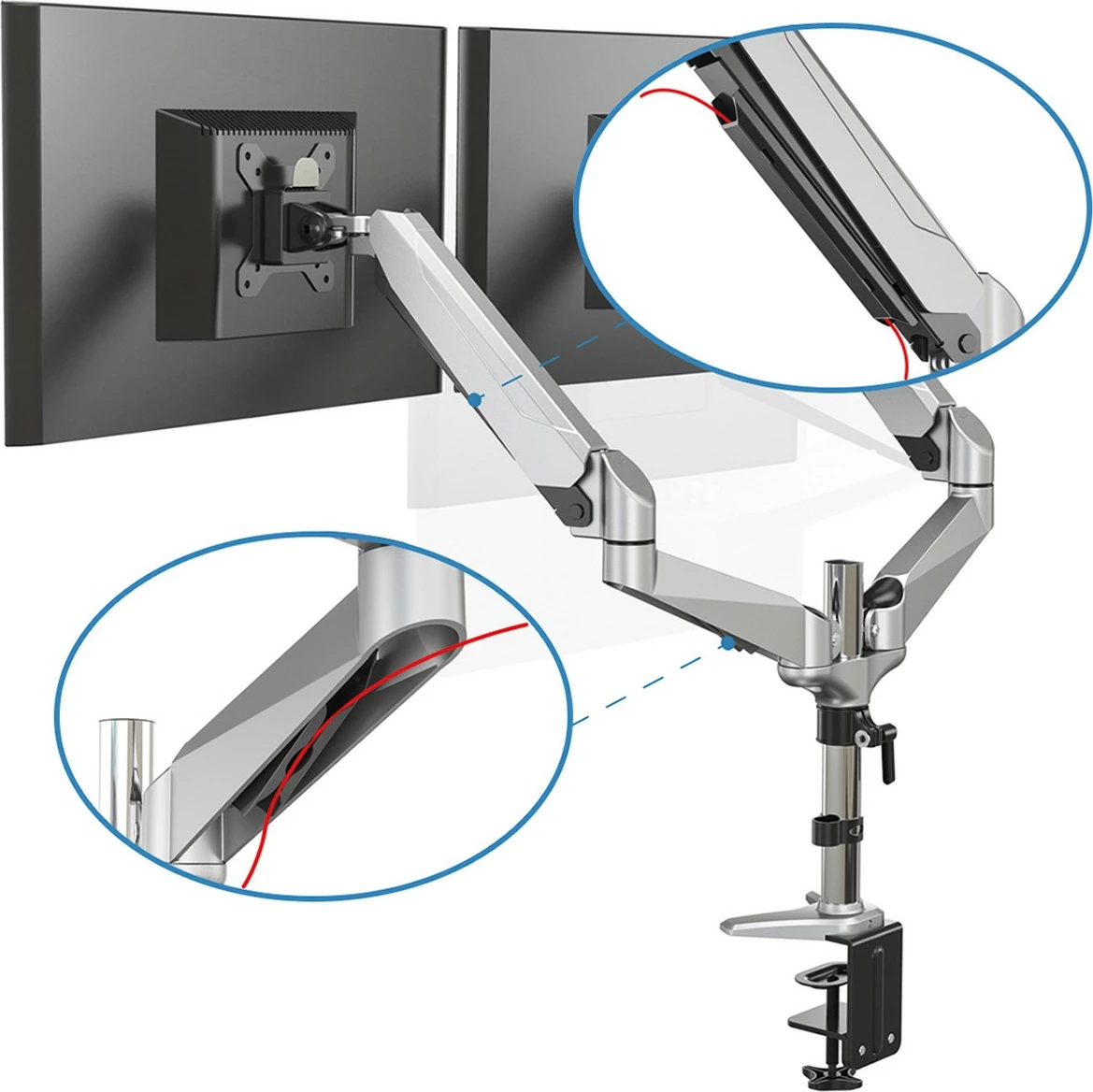 Mbajtës monitori Digitus universal për 2 ekrane, kapëse tavoline, 17-27 inç, zi/argjendtë