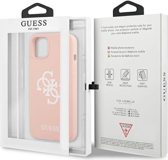 Mbështjellës Guess GUHCP13SLS4GWPI për iPhone 13 mini 5.4", silikon, rozë