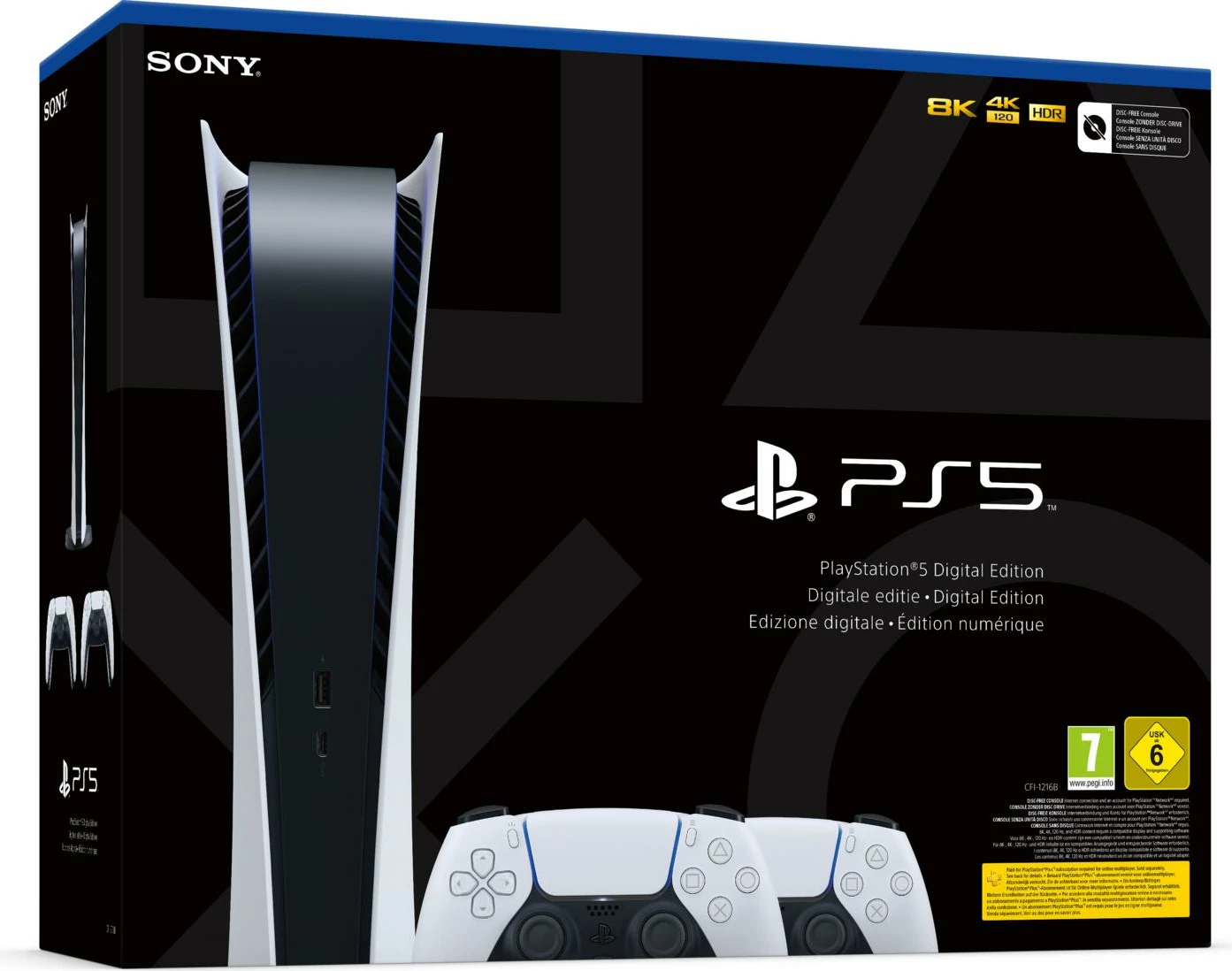 Konzollë Sony PS5 Digital Edition 825GB me 2 DualSense, bardhë