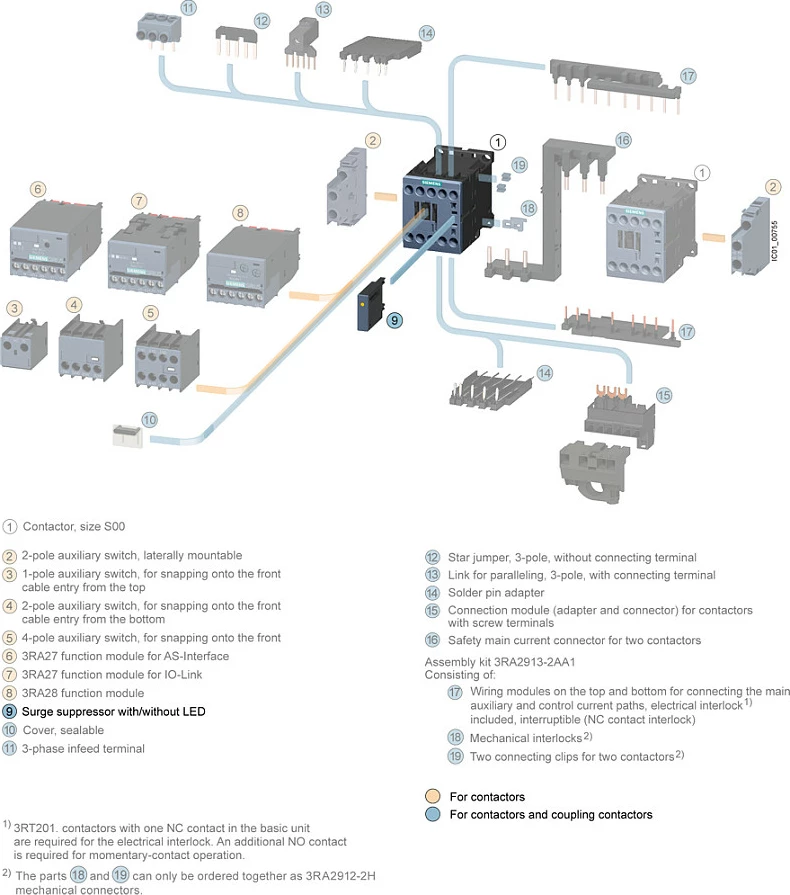 Varistor Siemens 3RT29161BD00, 127-240VAC / 150-250VDC, për kontaktorë ndihmës dhe motorik S00, i zi