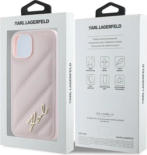 Mbështjellës Karl Lagerfeld Diagonal Quilted Script për iPhone 14/15/13, Rozë