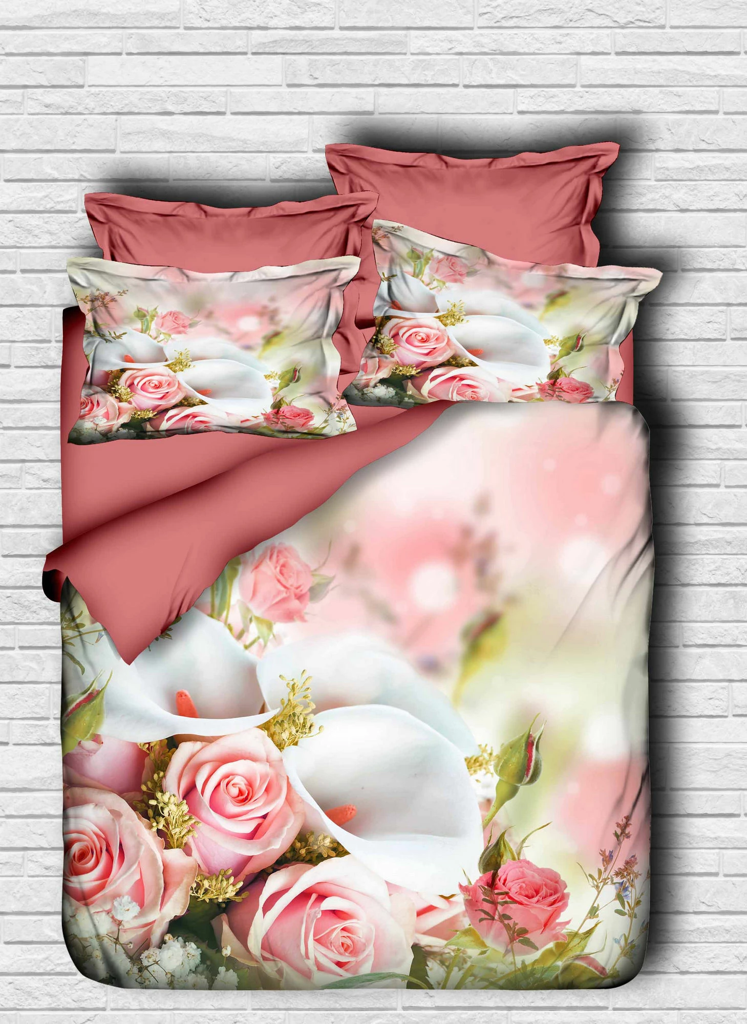 Set mbulesë për jorgan king size, L'essentiel, 122, ngjyra trëndafili, rozë, e bardhë, e gjelbër