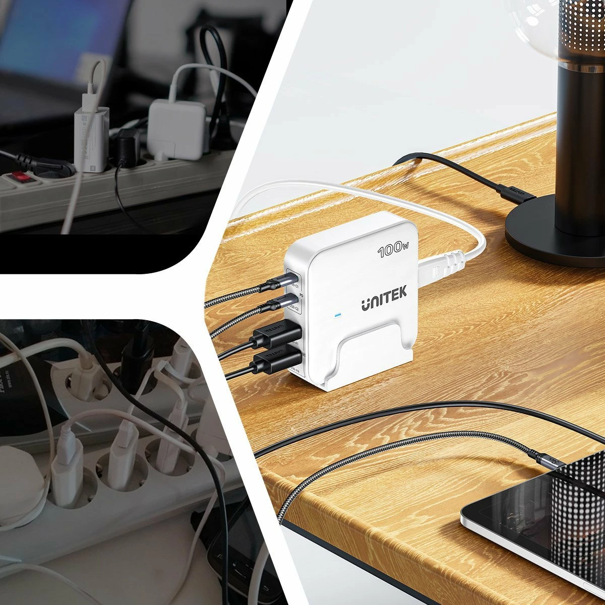 Karikues desktop GaN Unitek P1229A (P1229AWH01-EU) 100W 2x USB-A + 2x USB-C PD/QC, i bardhë