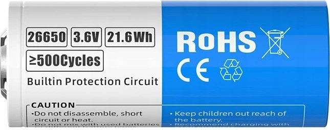 Bateri Li-Ion Xtar 26650-6000PCM 6000mAh 3.7V me mbrojtje PCM, 1 copë