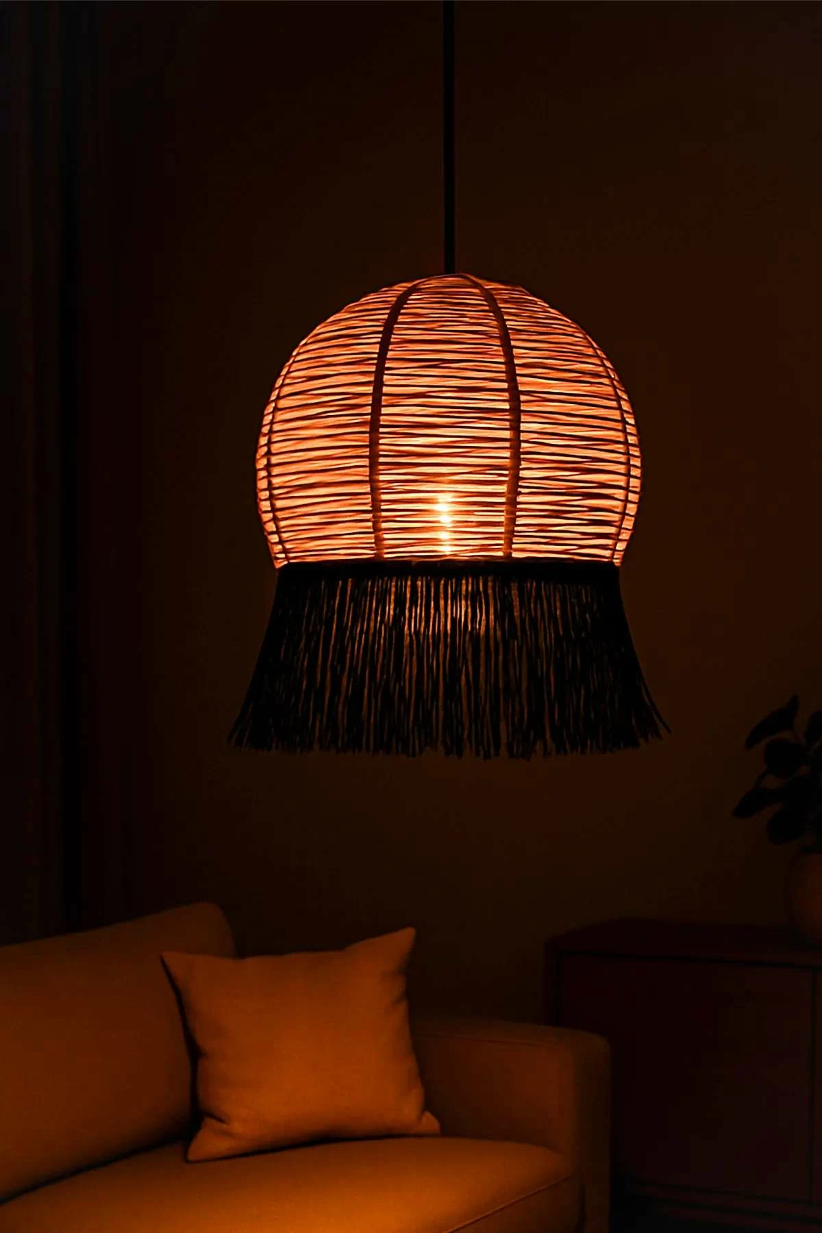 Llambë tavani Opviq, macrame, bezhë dhe e zezë, Javari