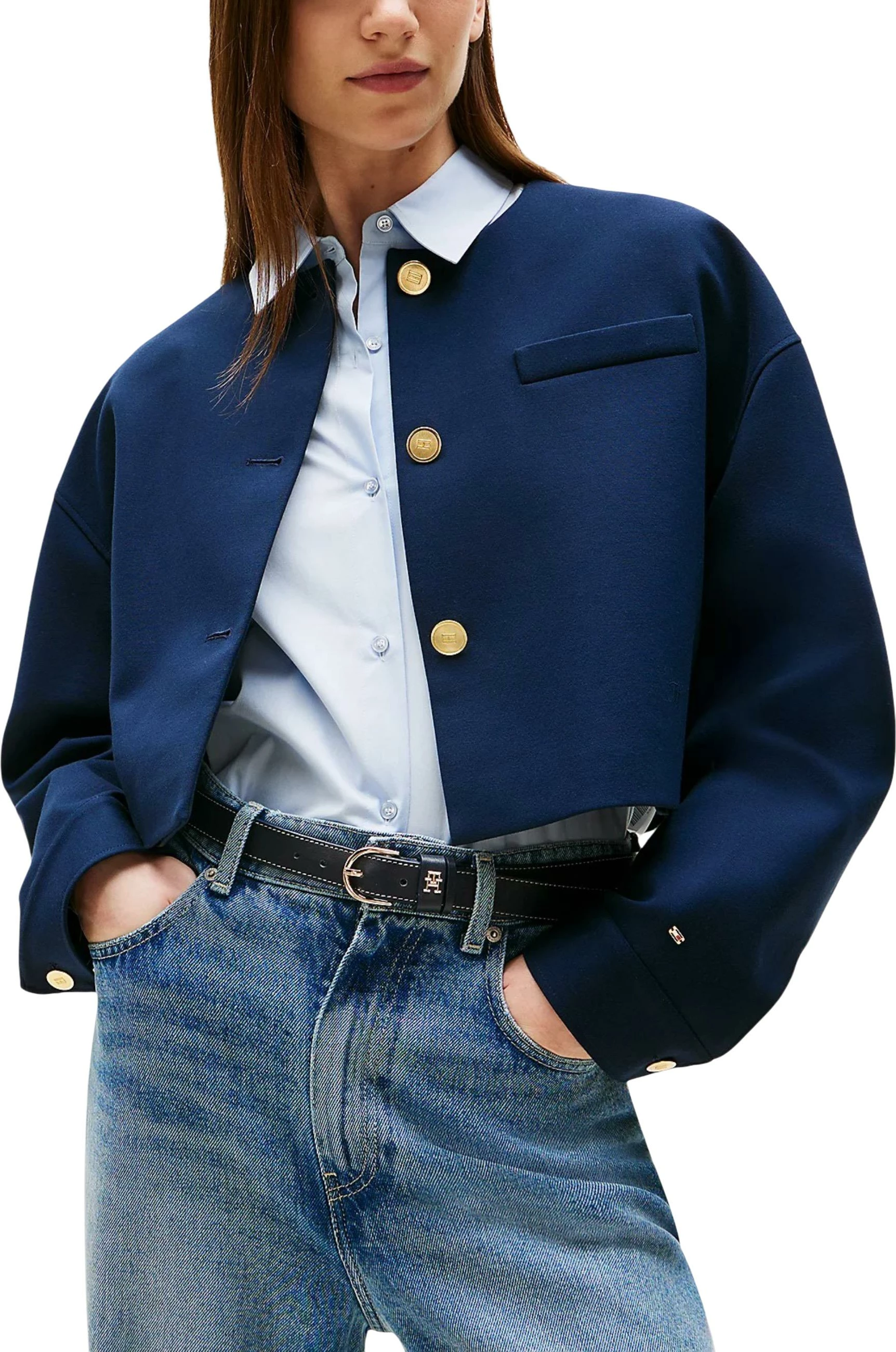 Blazer për femra Tommy Hilfiger Punto Crop Lady Jack WW0WW46519, blu e errët [Madhësia: 36]