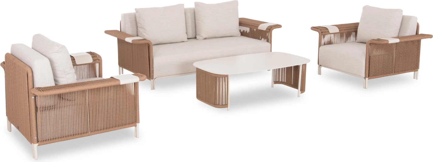 Set lounge 4 pjesësh AURORA, alumin ngjyrë fildishi, gur i sinterizuar, PE wicker bezhë, CD6344